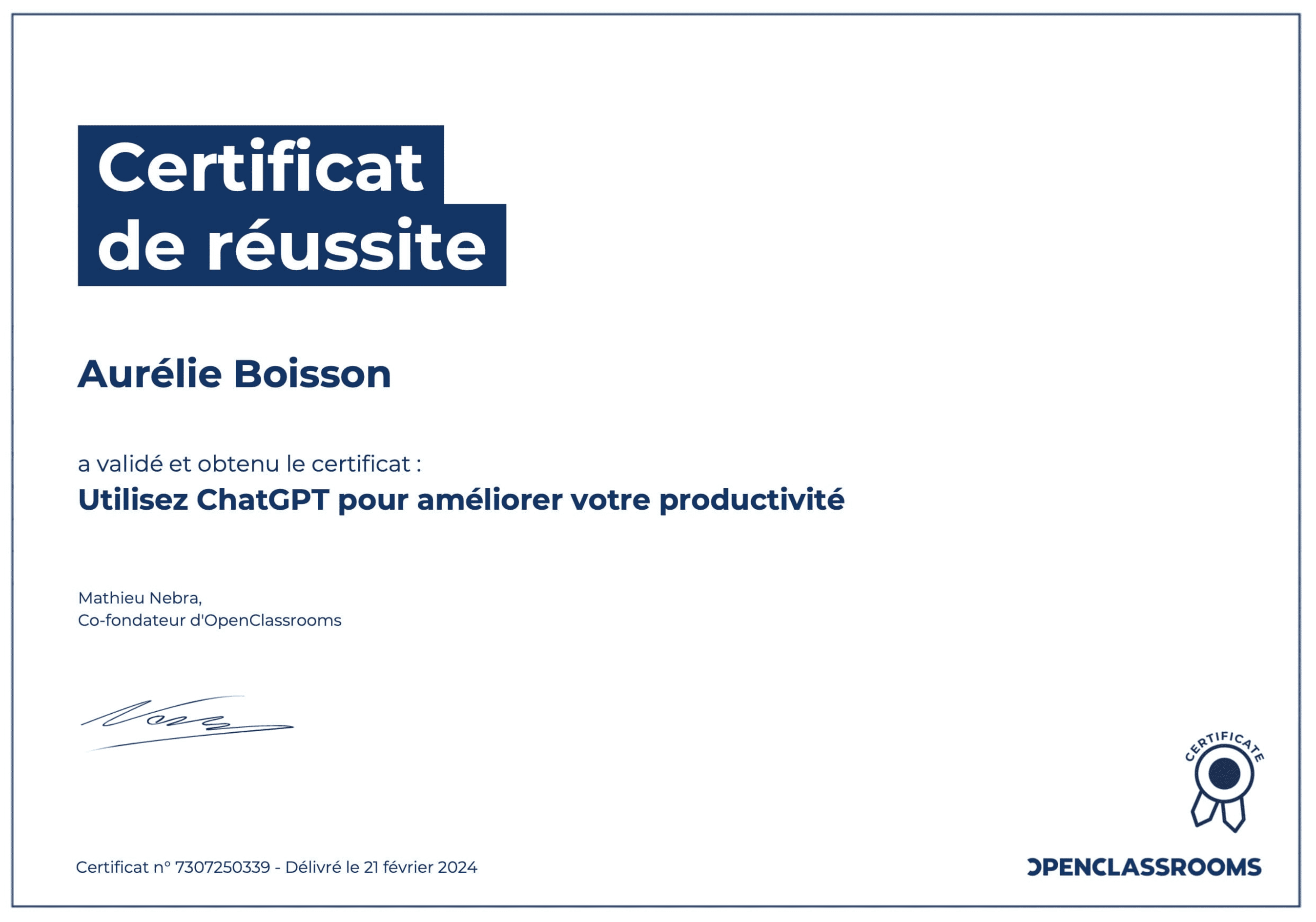 Certificat Chat-GPT